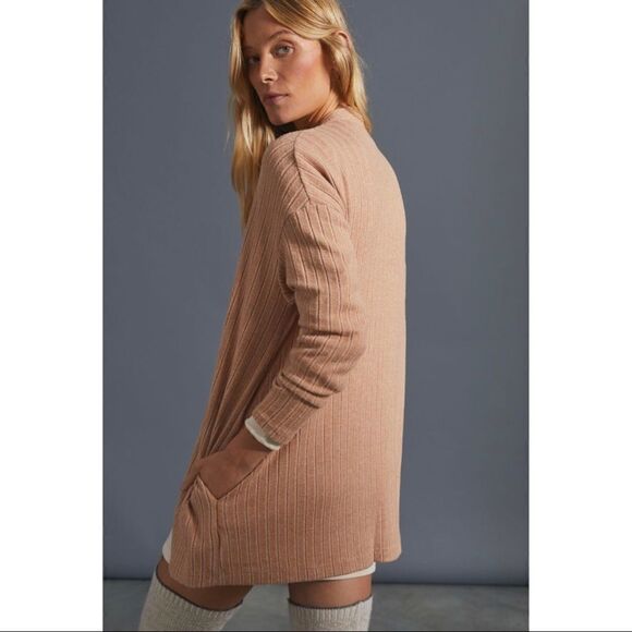 NEW Anthropologie Eri + Ali Montana Bronze Ribbed Open Front Cardigan Medium - Picture 5 of 5